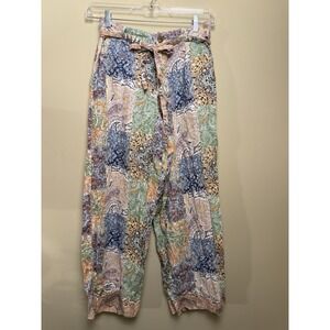 Rachel Zoe Multicolor 100% Linen Paisley Patchwork Wide-Leg Pants boho size M